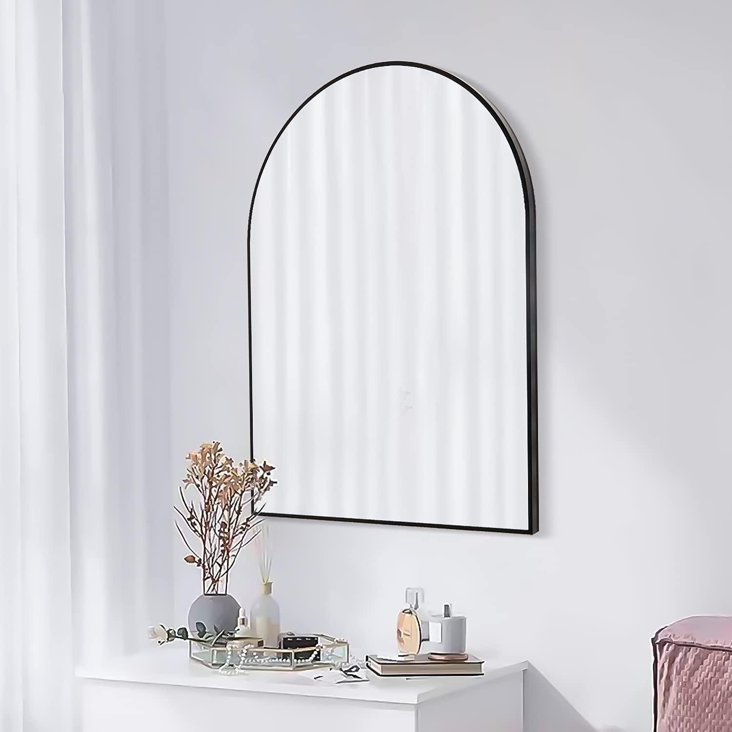 Luxhomez 36" x 24" Arch Wall Mirror for Vanity/ Bathroom, Metal Bathroom Mirror with Waterproof Aluminum Alloy Frame, Gold