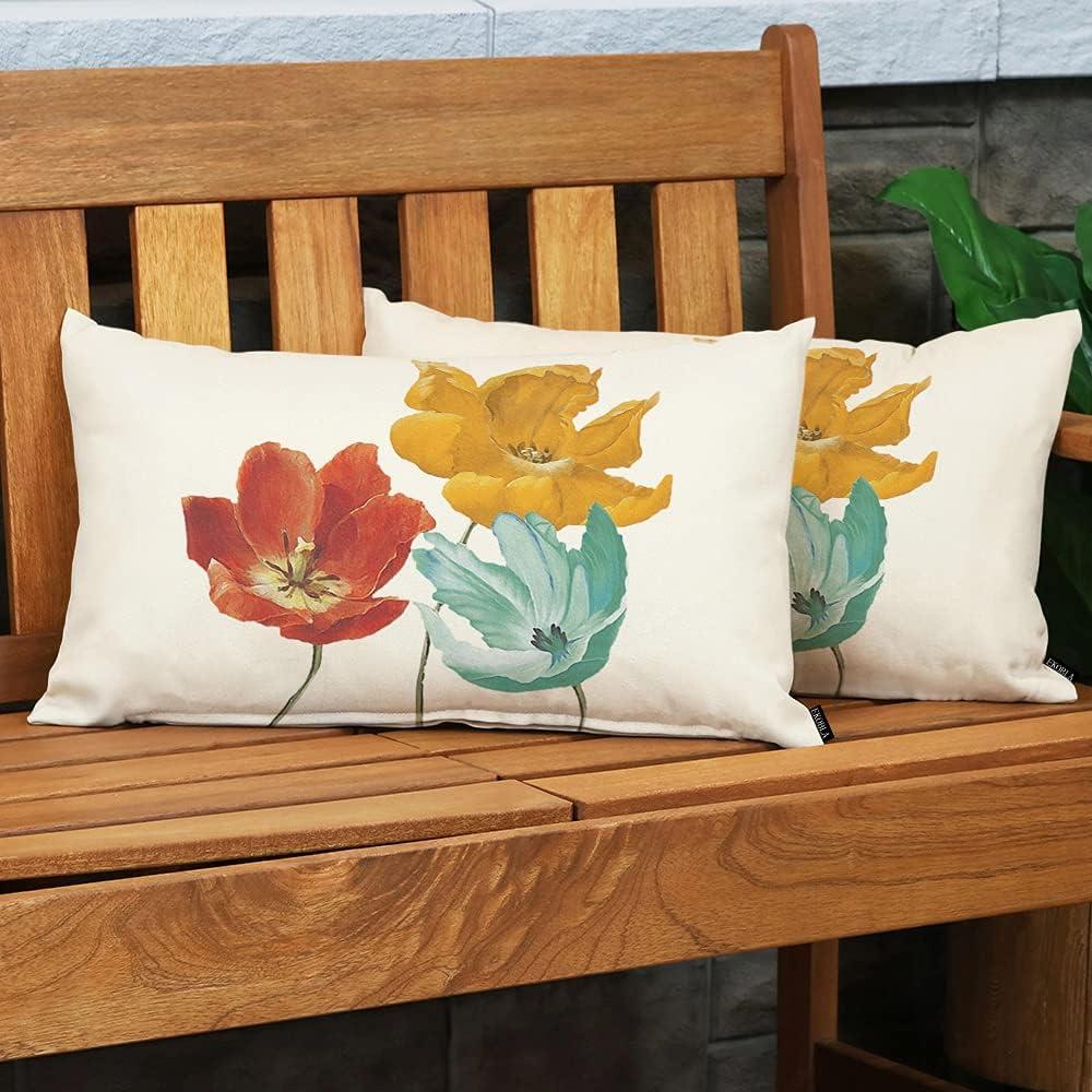 Floral Cotton Linen Rectangular Throw Pillow Case