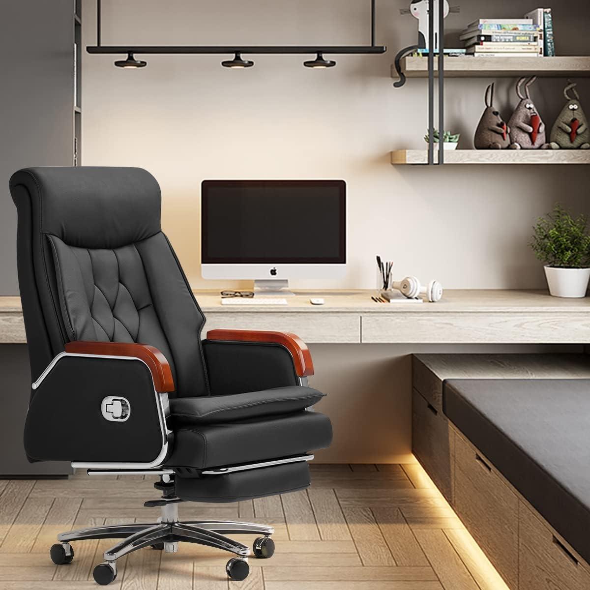 Kinnls Kinnls Cameron Massage Chair Genuine Leather Executive Chair With Headrest