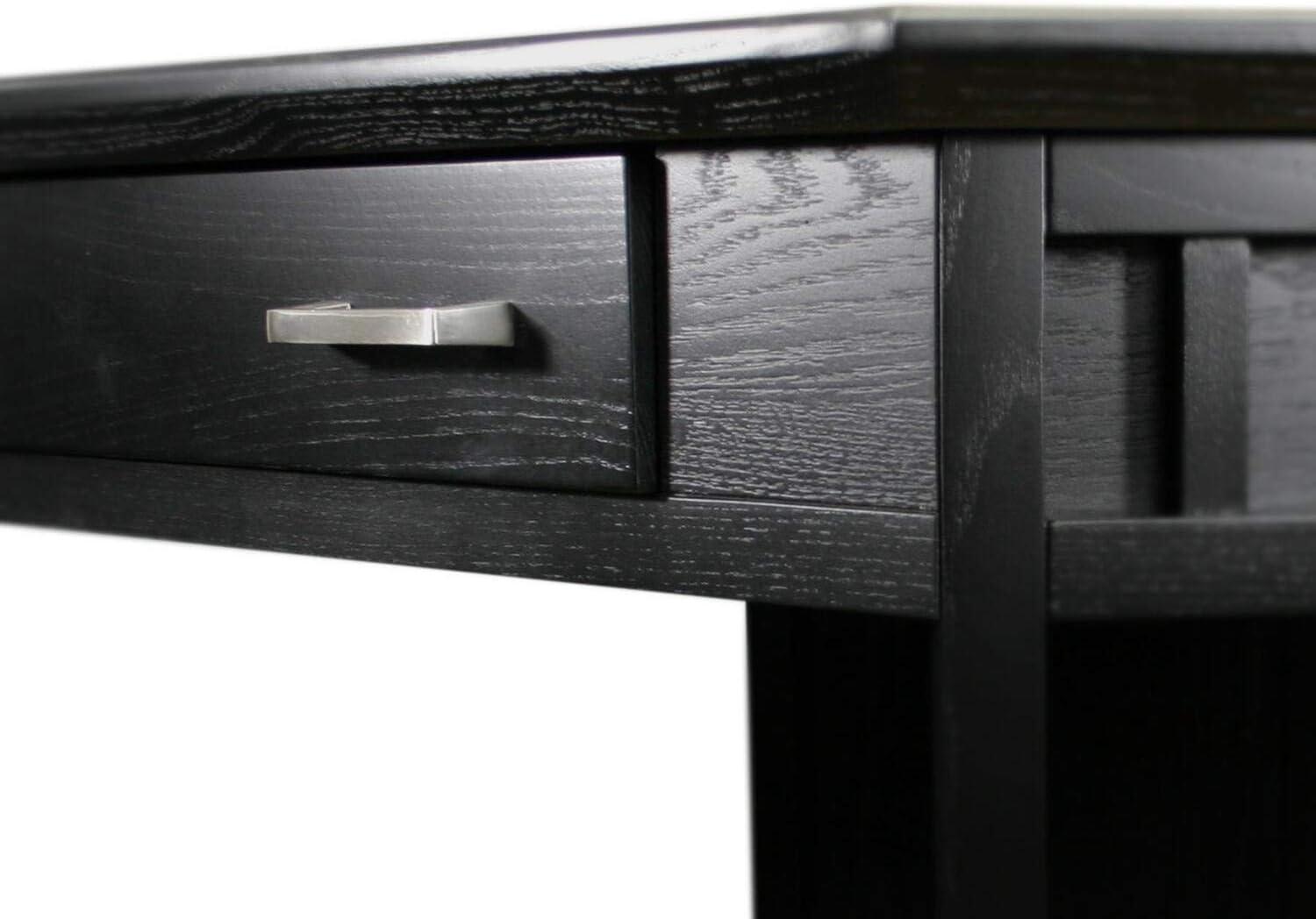 Elegant Black Oak Corner Writing Desk with Drawer and Keyboard Tray