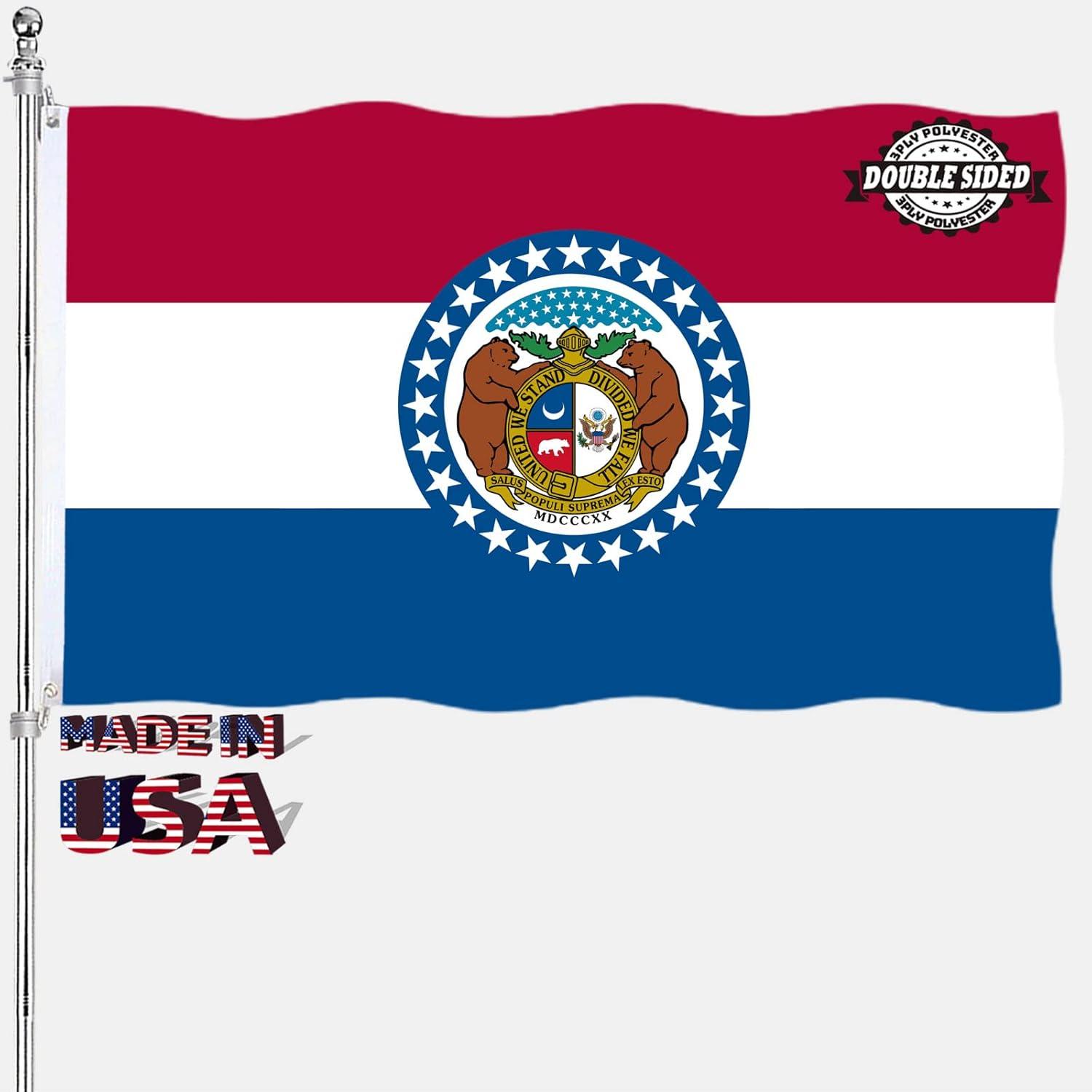 Missouri State Flag 3x5 Double Sided MO State Flags Outdoor Heavy Duty 3 Ply Polyester Material with 2 Metal Grommets 4 Rows of Stitching