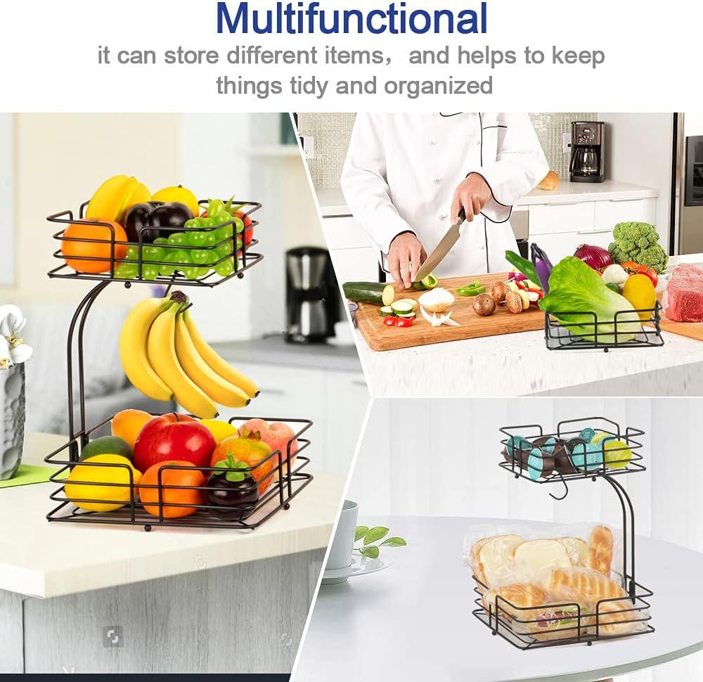 Auledio 2 Tier Disassembly Square Fruit Baskets with Fruit Holder for Countertop in home-(Bronze)