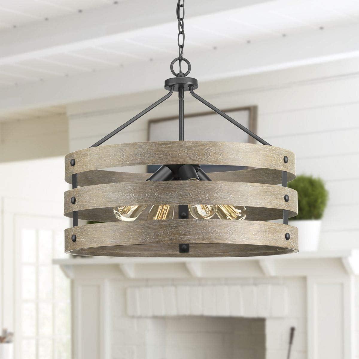 Progress Lighting Gulliver 4-Light Pendant, Graphite, Open Design, Galvanized with Antique White Accents, Hand-Painted Wood Grained Texture