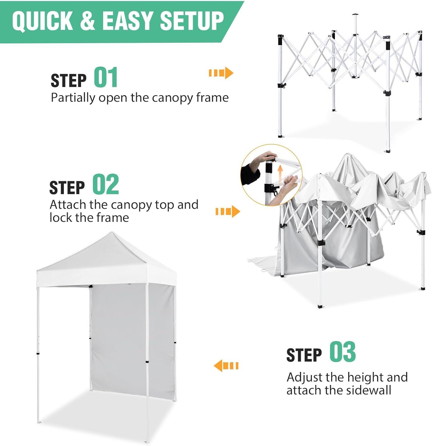 INTER HUT 5 Ft. W x 5 Ft. D Outdoor Pop Up Steel Canopy Portable Tent with 1 Sidewall