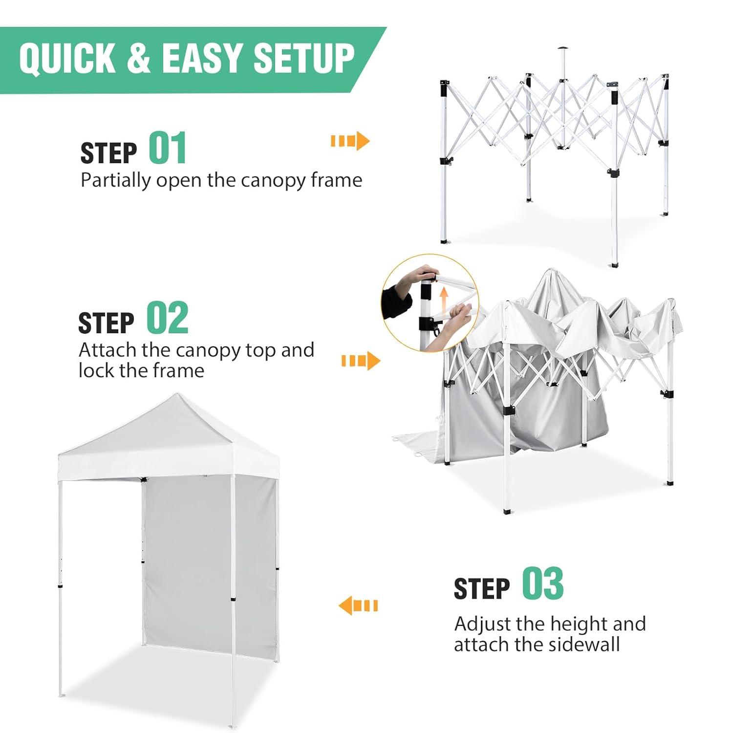 INTER HUT 5 Ft. W x 5 Ft. D Outdoor Pop Up Steel Canopy Portable Tent with 1 Sidewall
