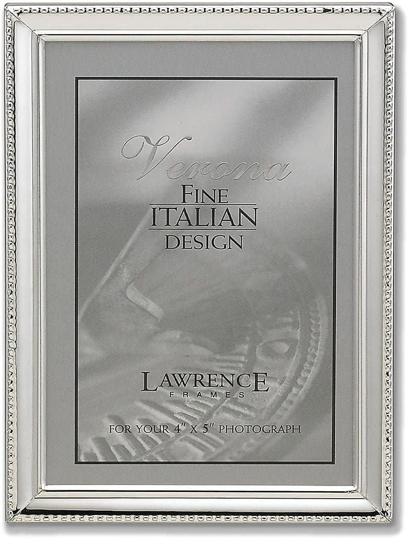 Polished Silver 4x5 Metal Picture Frame with Bead Border