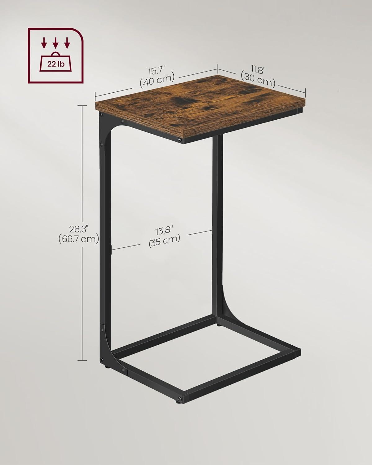 Rustic Brown and Black C-Shaped Metal Frame Side Table