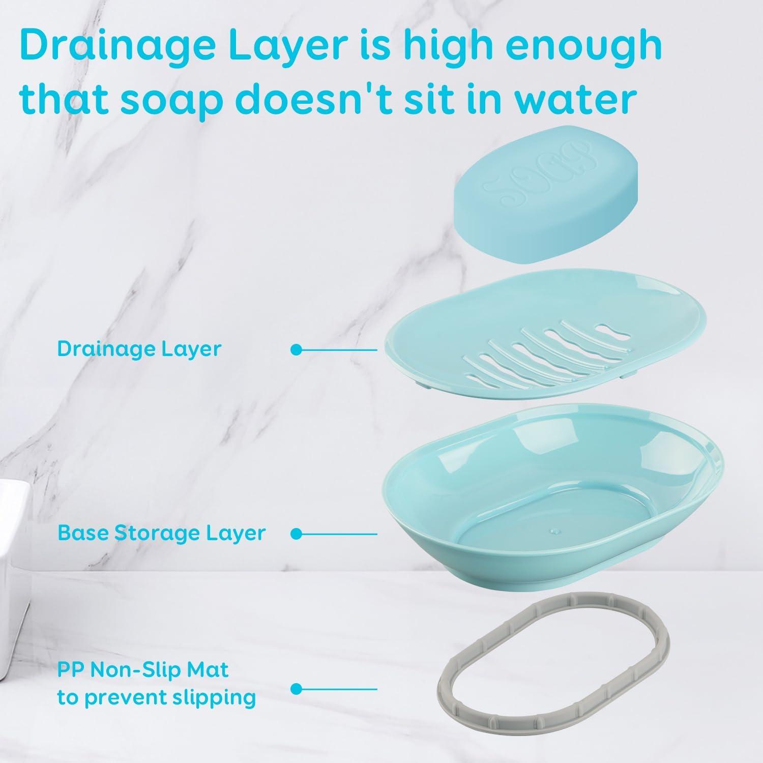 2 Pack Soap Dish with Drain Soap Holder, Easy Cleaning Soap Saver Dry Stop Mushy Soap Tray for Shower Bathroom Kitchen