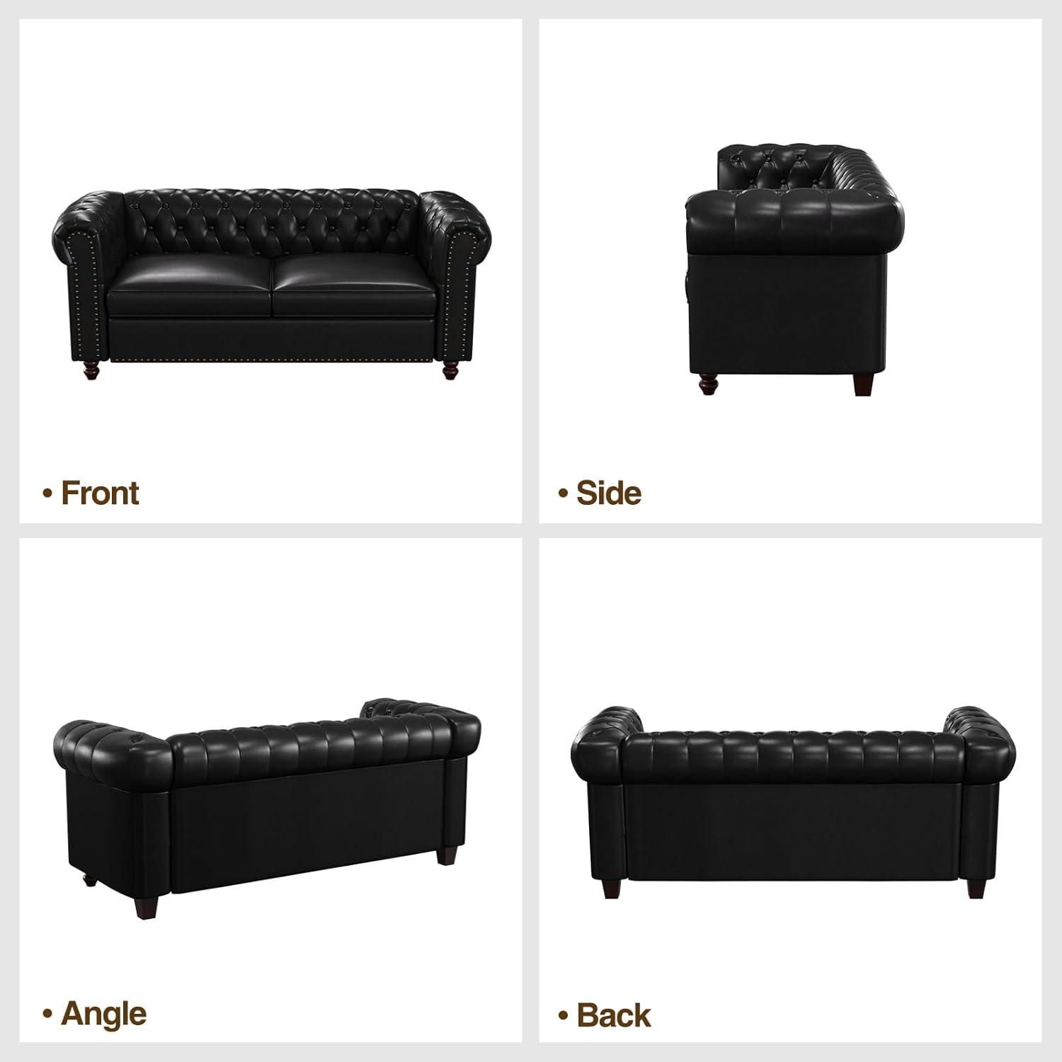 Alcott Hill® 72 Inch Couch Chesterfield Leather Sofa With Wooden Legs