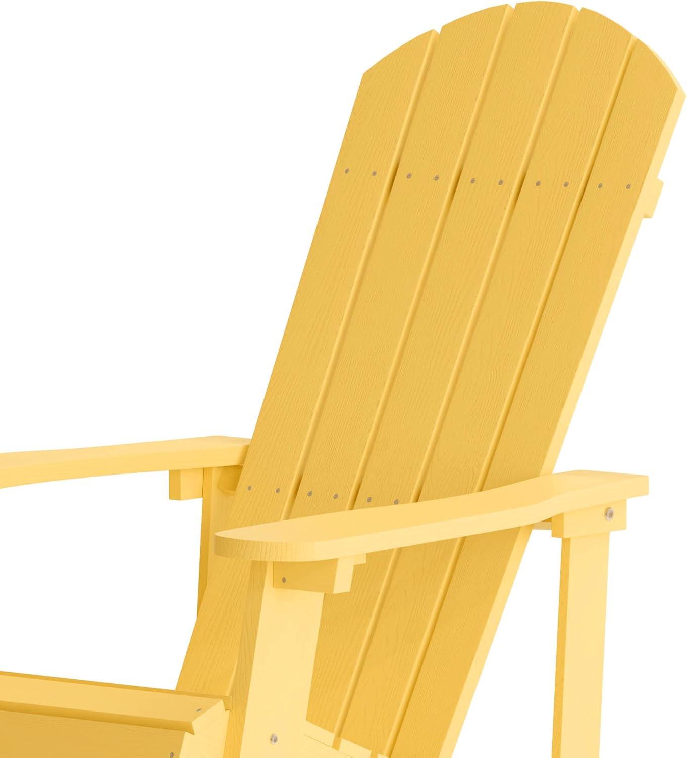 Flash Furniture Savannah Poly Resin Wood Adirondack Rocking Chair - All Weather Yellow Polystyrene - Stainless Steel Hardware