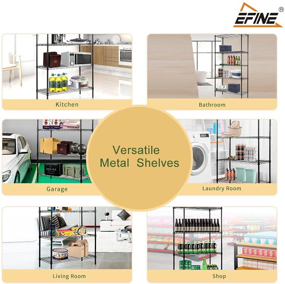 Black 5-Tier Adjustable Metal Wire Shelving Unit with Liners