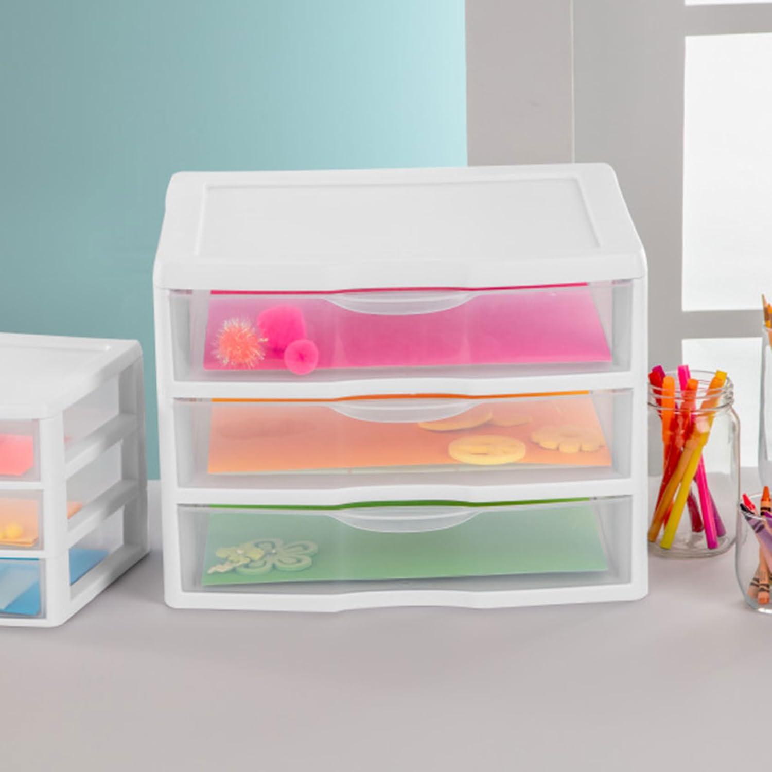 Sterilite 3-Pack 3 Drawer Plastic Storage, Stackable Dresser Organizer Drawers, White