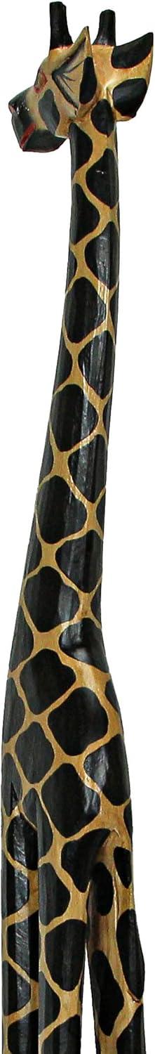 Hand-Carved 36-Inch Tall Black and Beige Wooden Giraffe Statue
