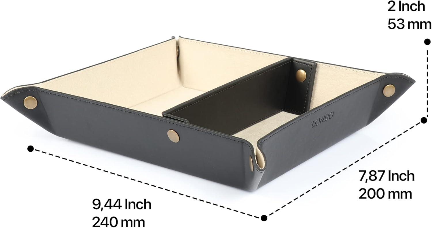 Londo Leather Tray Organizer, Practical Storage Box for Wallets, Watches, Keys, Coins, Cell Phones and Office Equipment