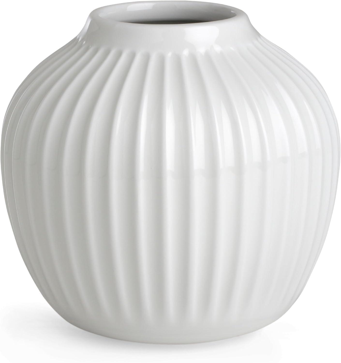 White Porcelain Grooved Round Table Vase