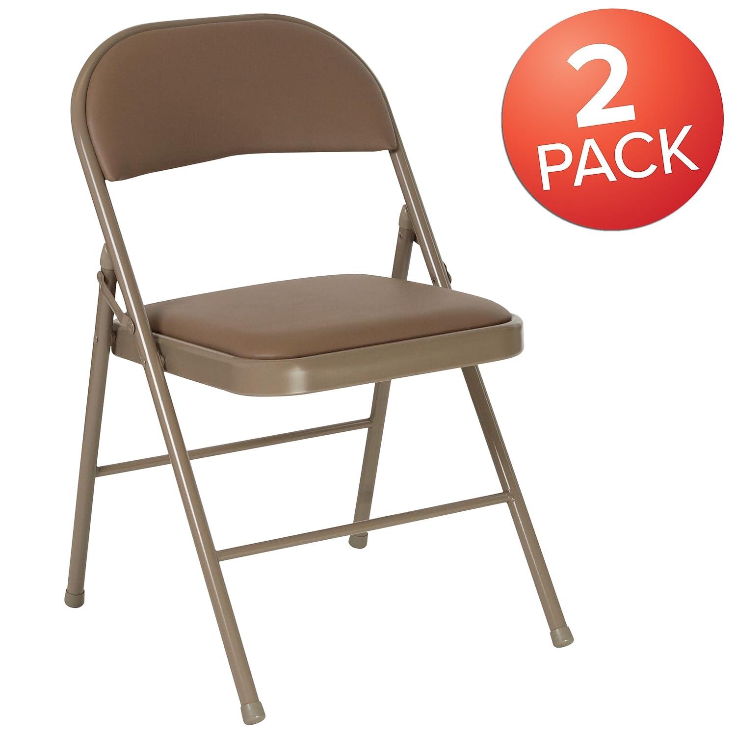 Flash Furniture 2 Pack HERCULES Series Double Braced Beige Vinyl Folding Chair