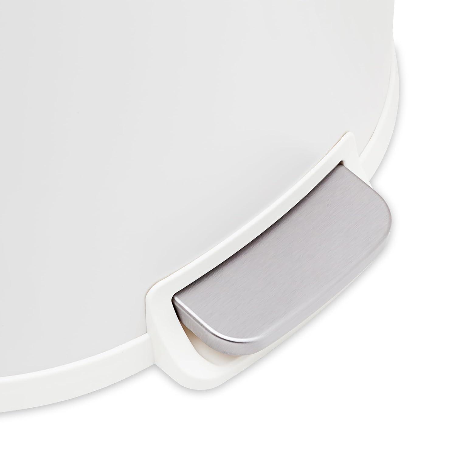 13 Gal. Matte White Stainless Steel Kitchen Trashcan, Step-on, D Shape