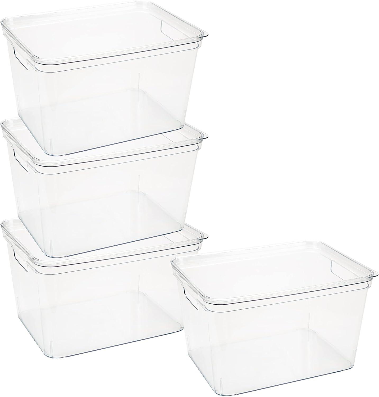 Simplify 4 Pack Large Plastic Lidded Storage Bin, Clear