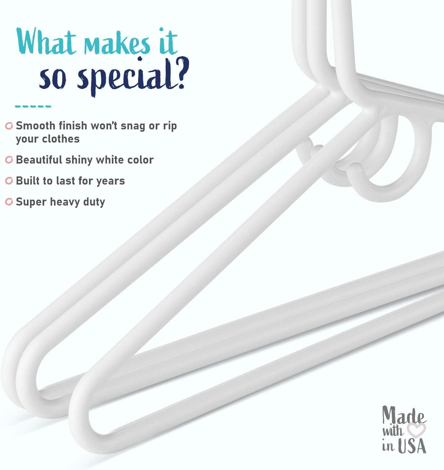Hangorize USA-Made Heavy Duty Plastic Hangers, White - Pack of 24 Clothes Hangers with Hook for Scarves, Belts, Straps - Clothing, Suit, and Coat Hangers for Everyday Use