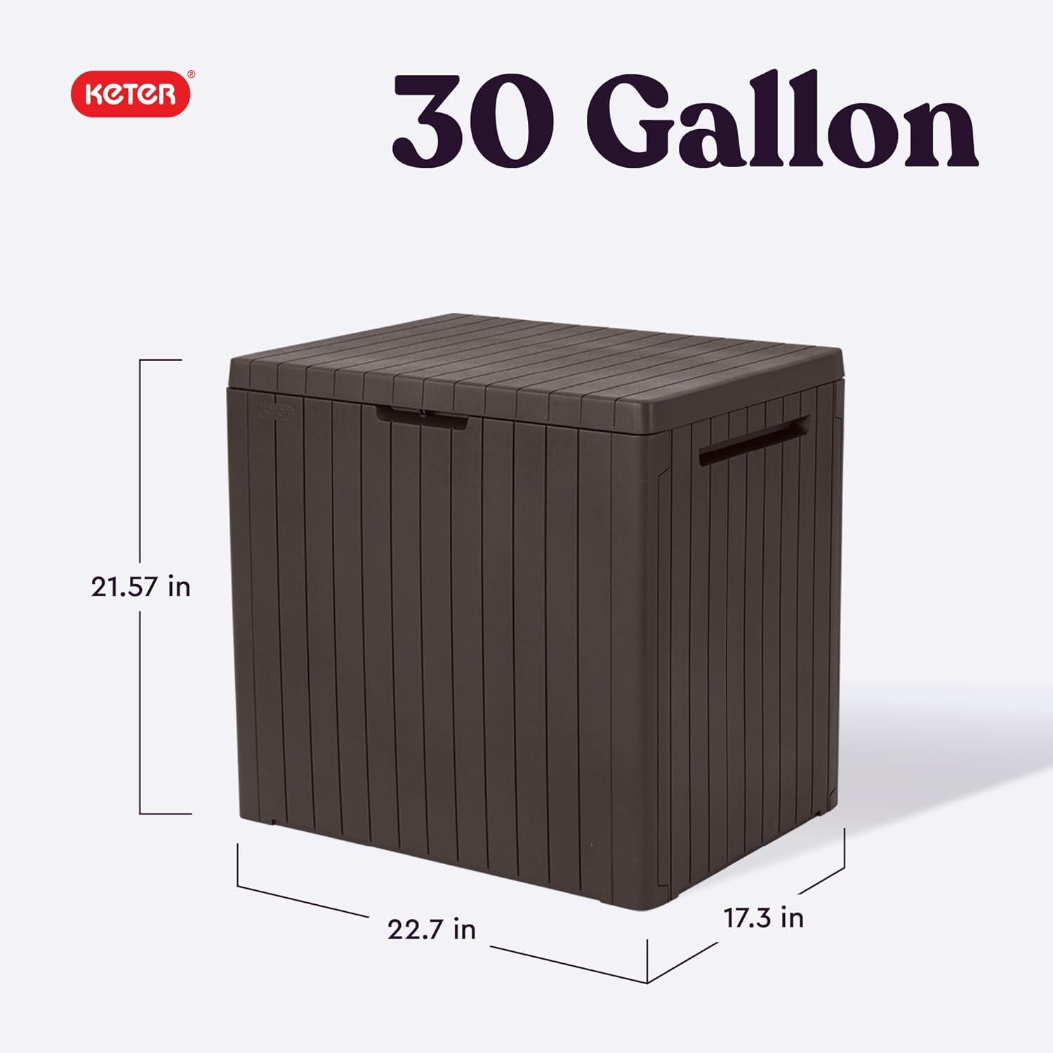 Keter 30gal City Resin Deck Box Brown: All-Weather Patio Bench & Bin Storage