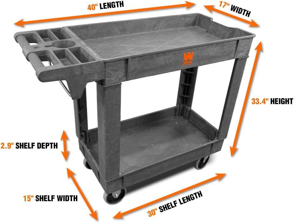 WEN 500-Pound Capacity Gray Polypropylene Two-Shelf Utility Cart