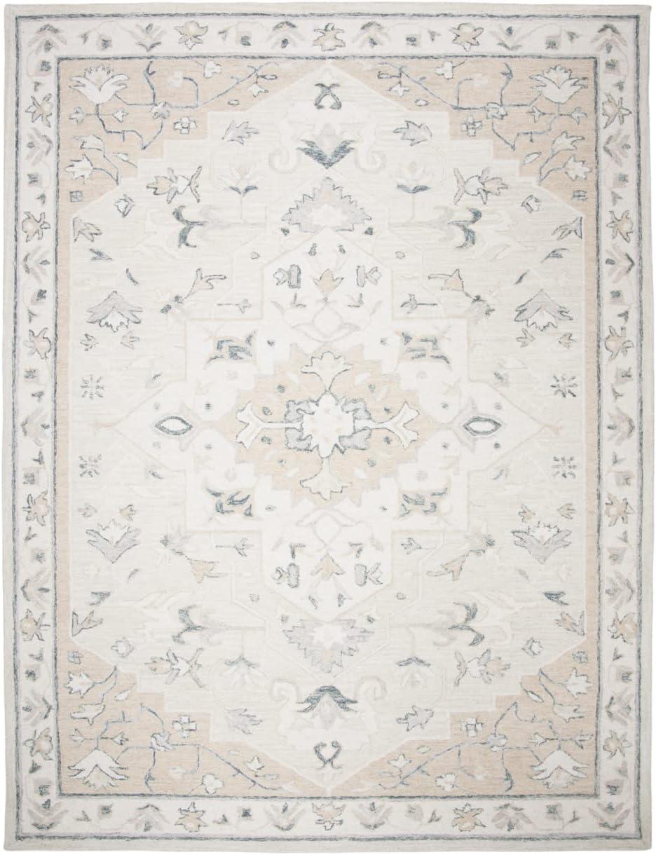 Beige and Ivory Handmade Wool Tufted 8' x 10' Area Rug