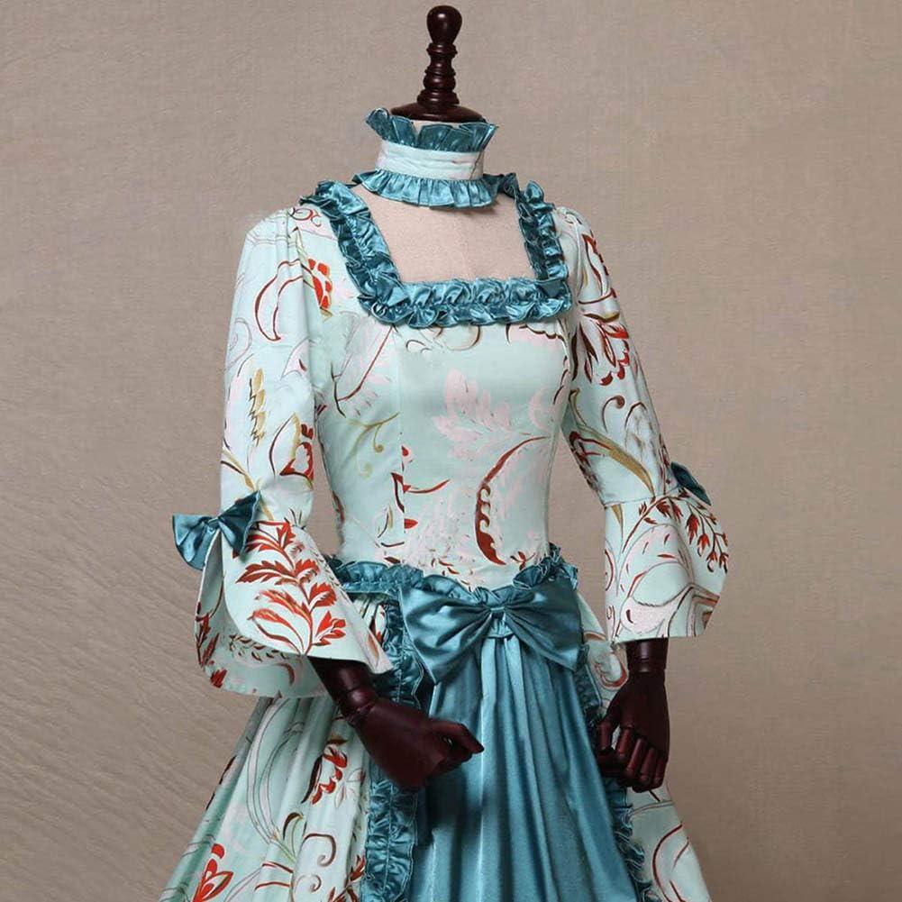 Womens Dresses Gothic Gowns Floral Print Long Flared Sleeve Patchwork Party Court Princess Dress