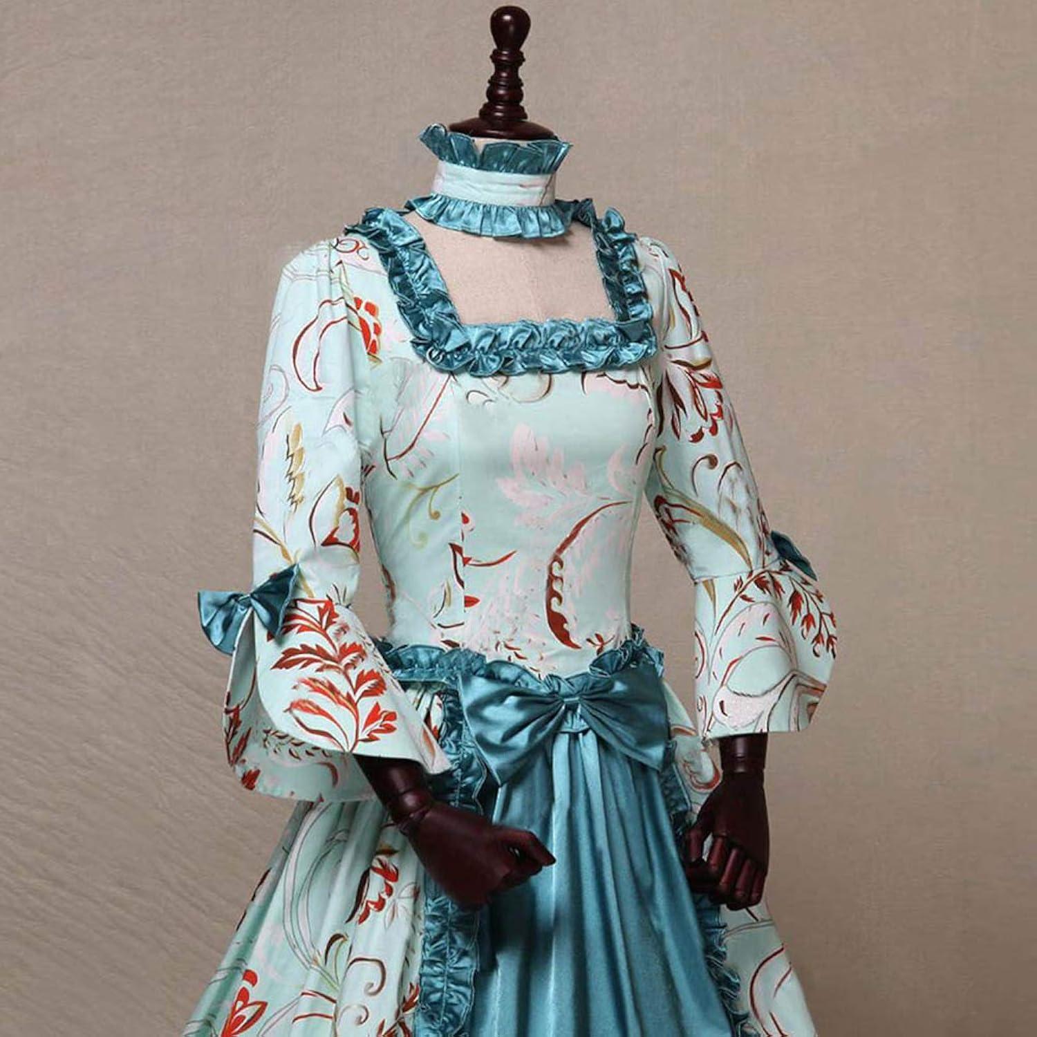 Womens Dresses Gothic Gowns Floral Print Long Flared Sleeve Patchwork Party Court Princess Dress