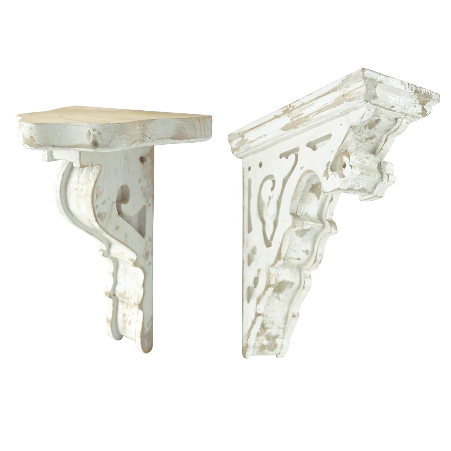 Ophelia & Co. Vintage Shabby Wood Corbels Brackets for Shelf Farmhouse Wall Decor (Set of 2)