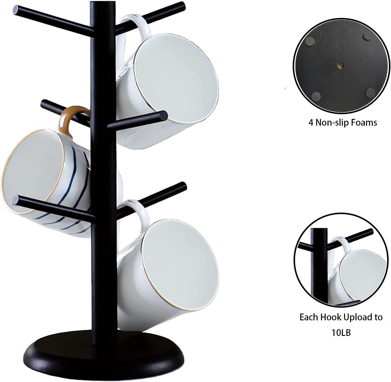 Black Bamboo Coffee Mug Tree with 6 Hooks