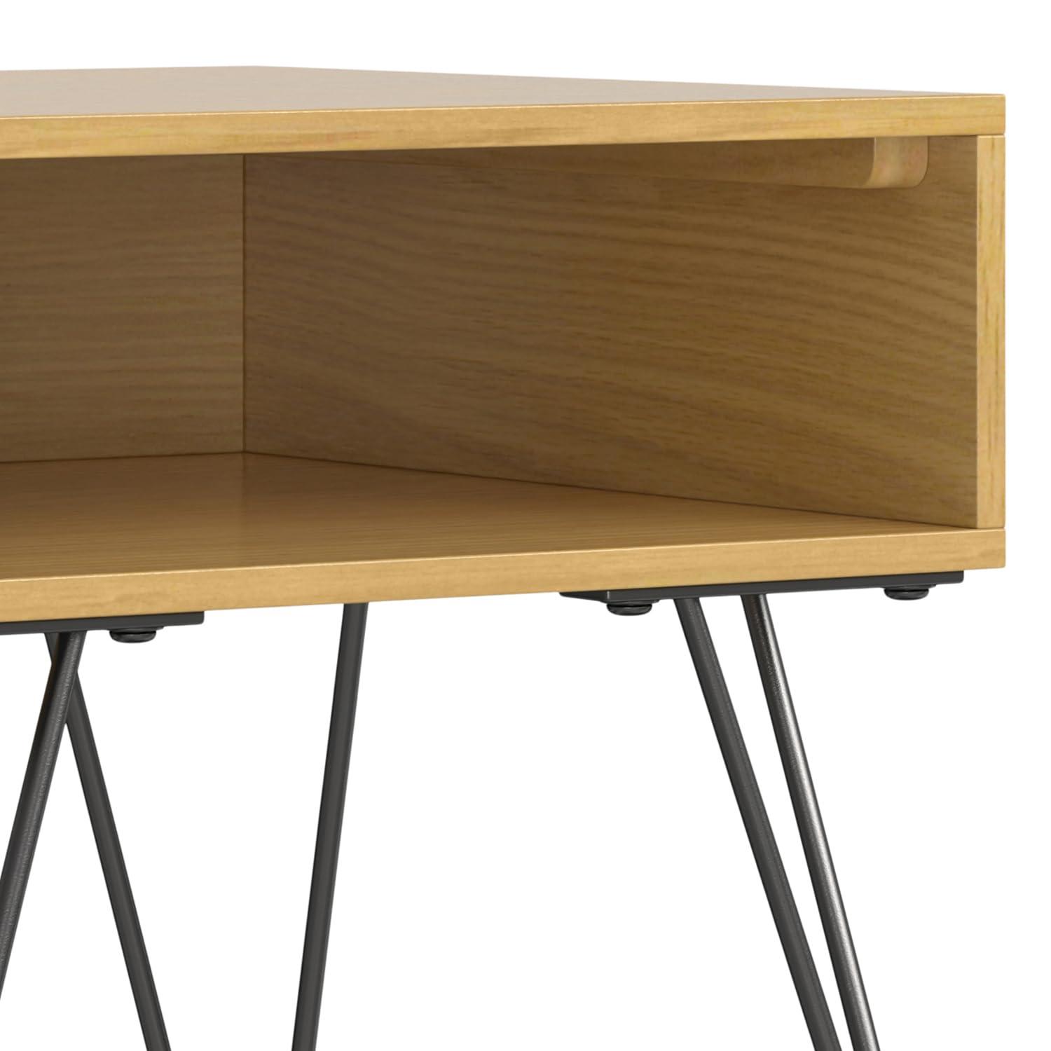 Hunter 22"W Solid Wood Industrial Square End Table with Hairpin Legs and Open Storage