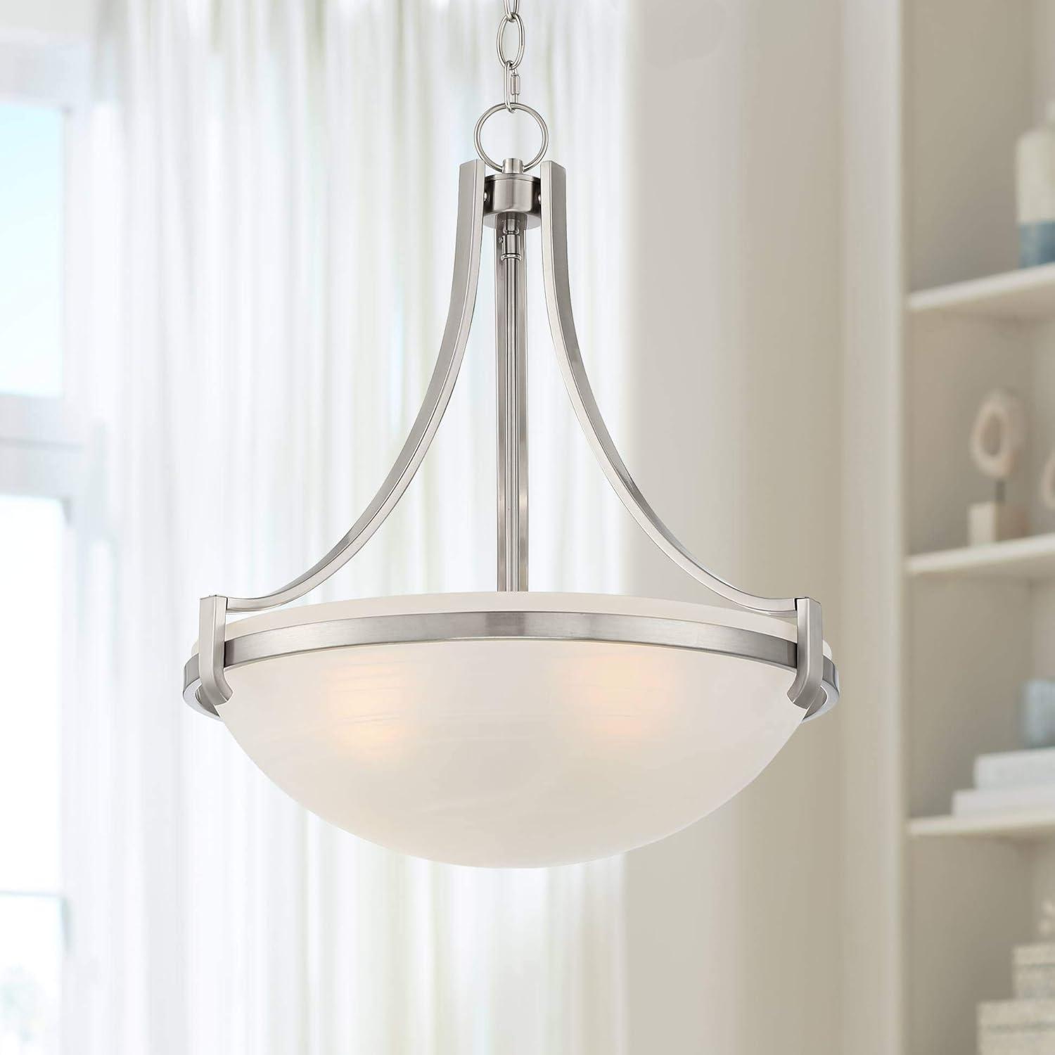 Regency Hill Mallot Brushed Nickel Pendant Chandelier 20" Wide Industrial Champagne Glass Bowl Shade 4-Light Fixture for Dining Room Kitchen Island