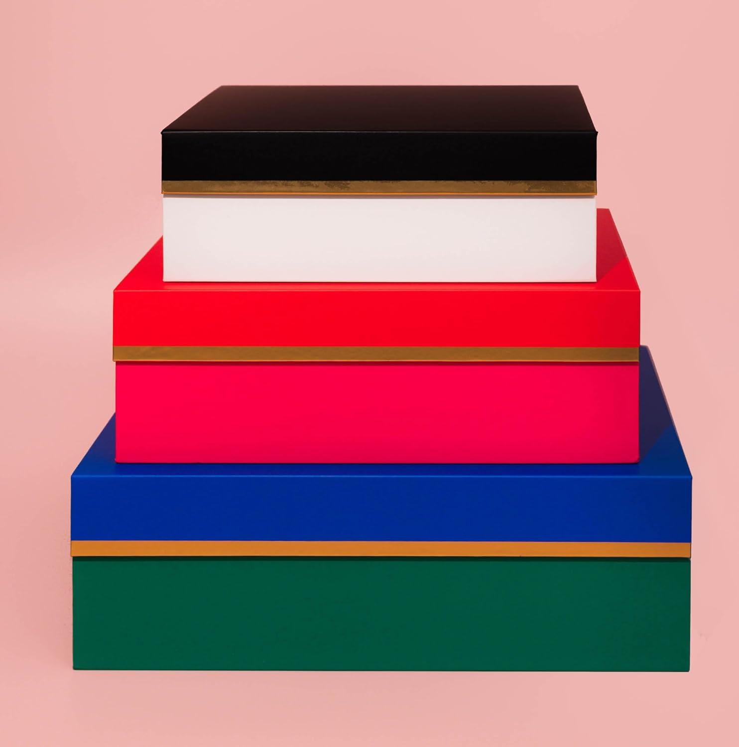 kate spade new york Decorative Storage Boxes with Lids, 3 Pack Sturdy Organizer Storage Bins, Includes Small Medium Large Pink Nesting Boxes with Magnetic Closure (Colorblock)