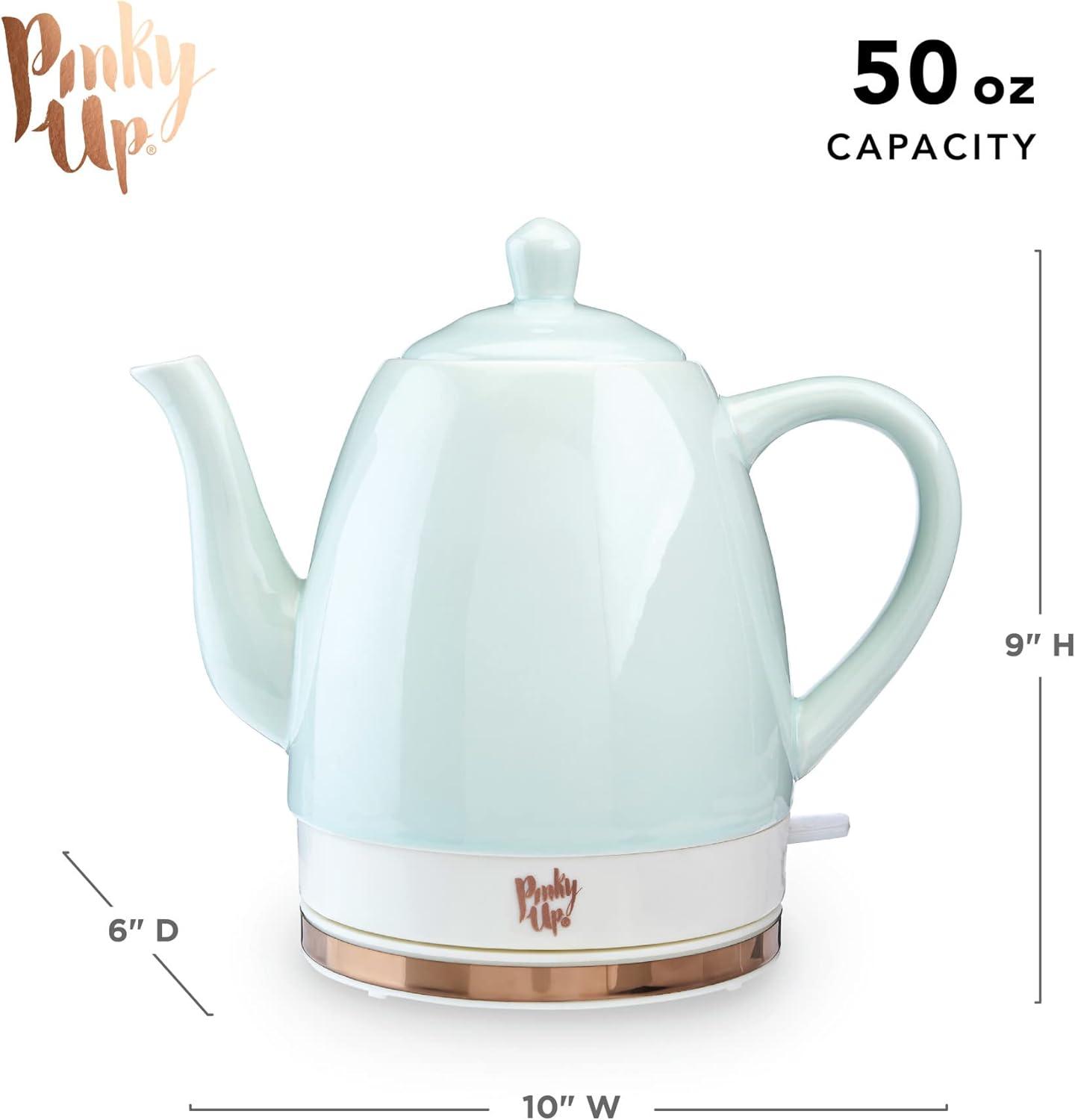 Pinky Up Noelle 1.5 L Cordless Ceramic Gooseneck Spout Electric Tea Kettle, Mint