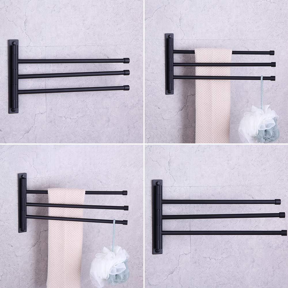 Matte Black Stainless Steel 3-Bar Swing Arm Towel Rack