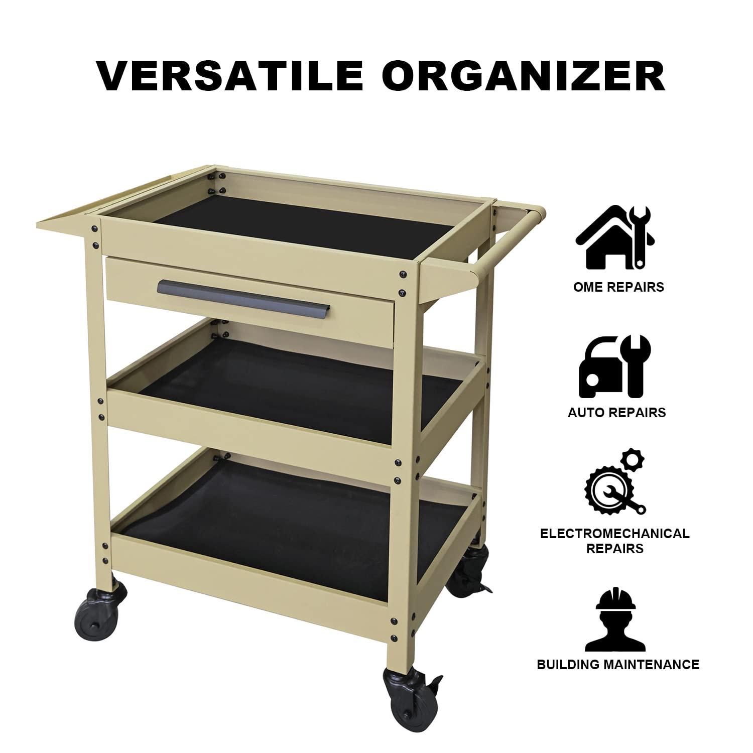 GSTANDARD APTB311Y Torin 3 Layer Rolling Tool Cart: Multifunction Utility Cart with One Slide Drawer and Service Cart for Home, Garage, Kitchen, Office or Cafe, Yellow