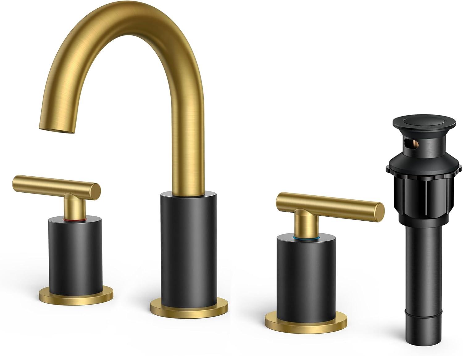 8-Inch Widespread Black and Gold Stainless Steel Bathroom Faucet