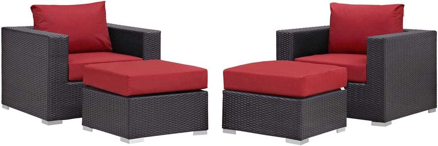 Espresso Red Wicker Rattan 4-Piece Outdoor Patio Set