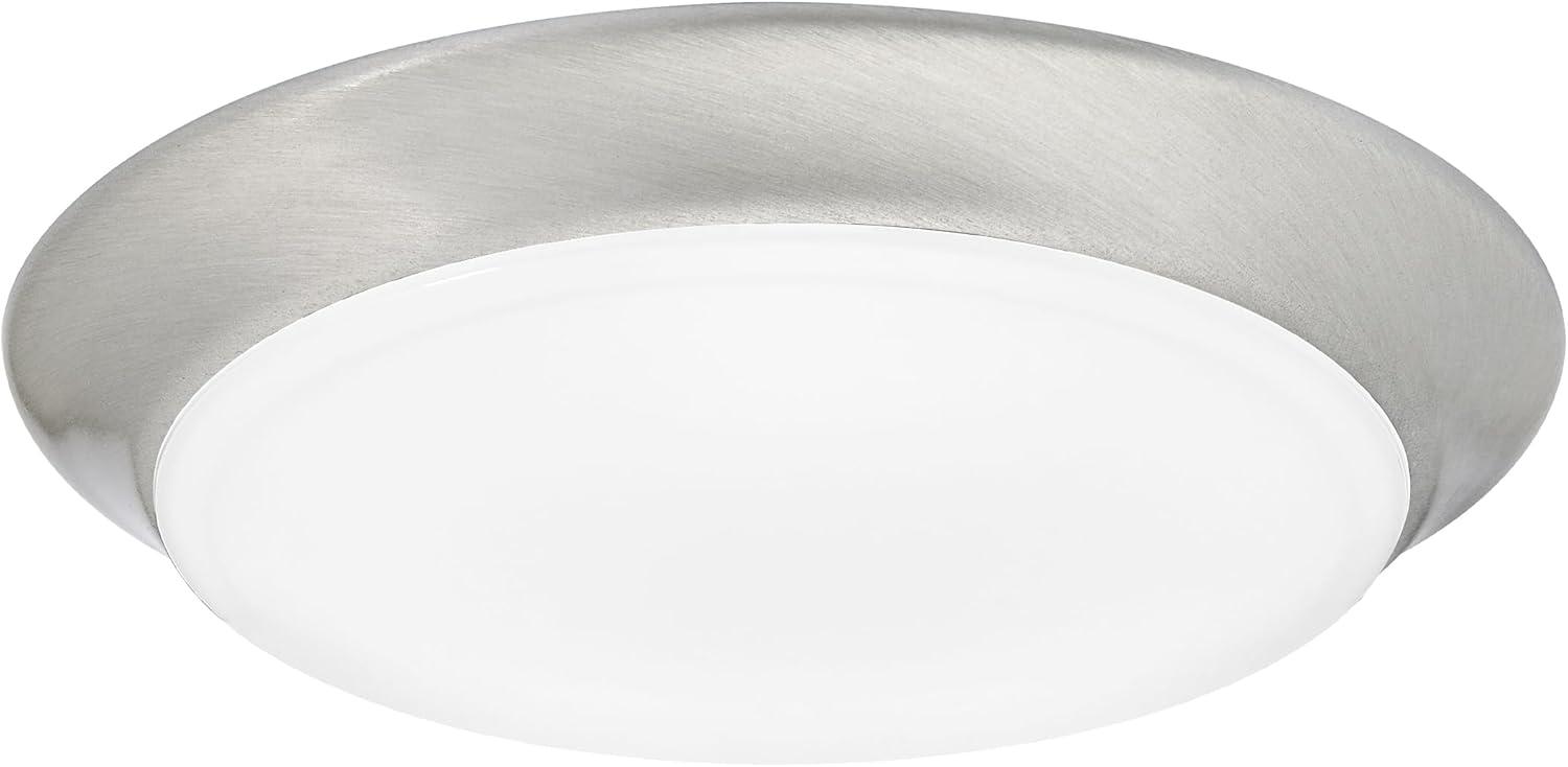 Maxxima 7 in. Satin Nickel Slim Round LED Flush Mount Ceiling Light Fixture, LED Disk Light 900 Lumens, Warm White 3000K Dimmable Dome Closet Light, Suitable for Pantry, Mudroom, Foyer and Hallway