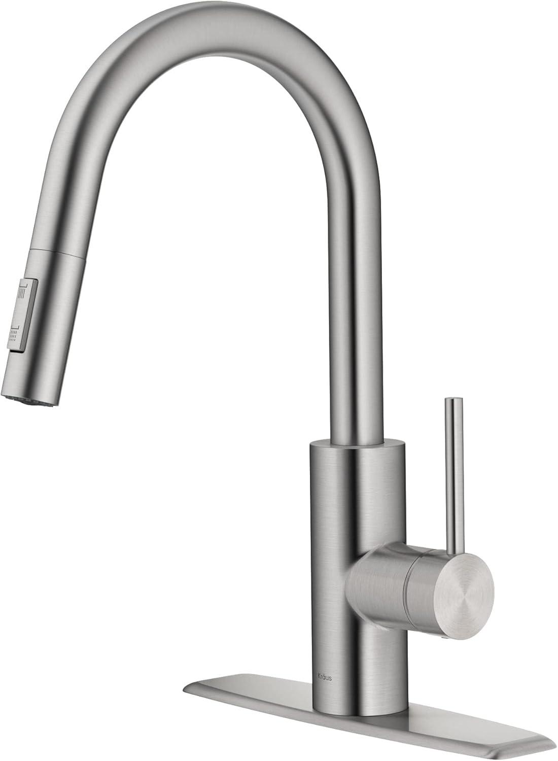 KRAUS Oletto Single Handle Pull Down Kitchen Faucet with QuickDock Top Mount Installation Assembly