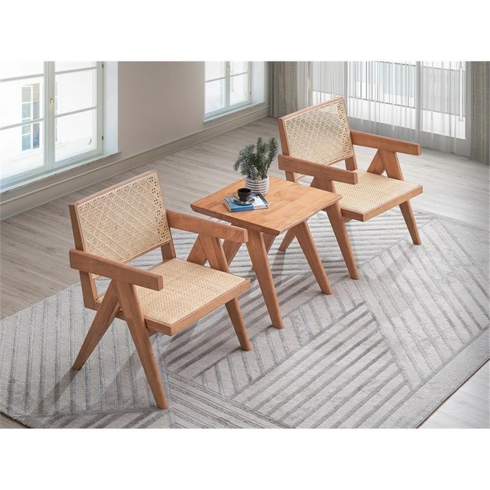 24" Velentina Accent Chair Rattan/Natural Finish - Acme Furniture: Leather Upholstery, Tufted, Wood Composite Frame