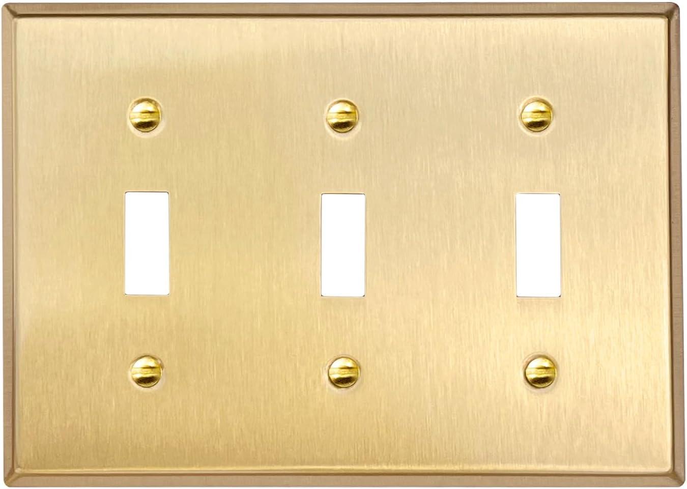 ENERLITES Toggle Light Switch Metal Wall Plate, Stainless Steel, Corrosion Resistant, Size 3-Gang 4.50" x 6.38", 7713-PB, 302 Polished Brass, Gold