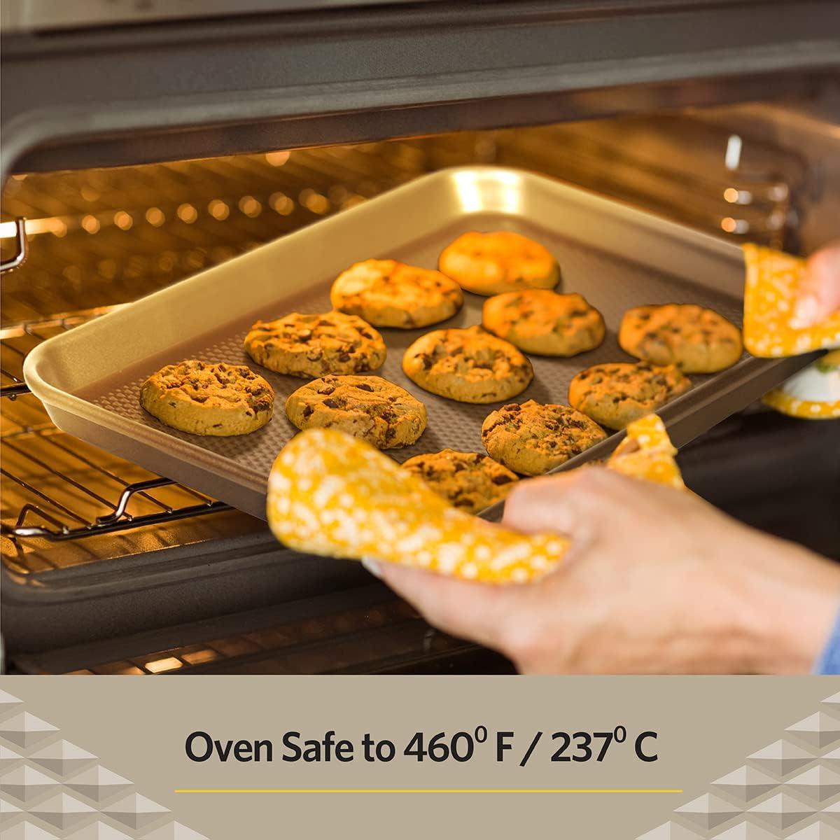 Glad Premium Nonstick Cookie Sheet Heavy Duty Baking Pan with Raised Diamond Texture, Small, Gold