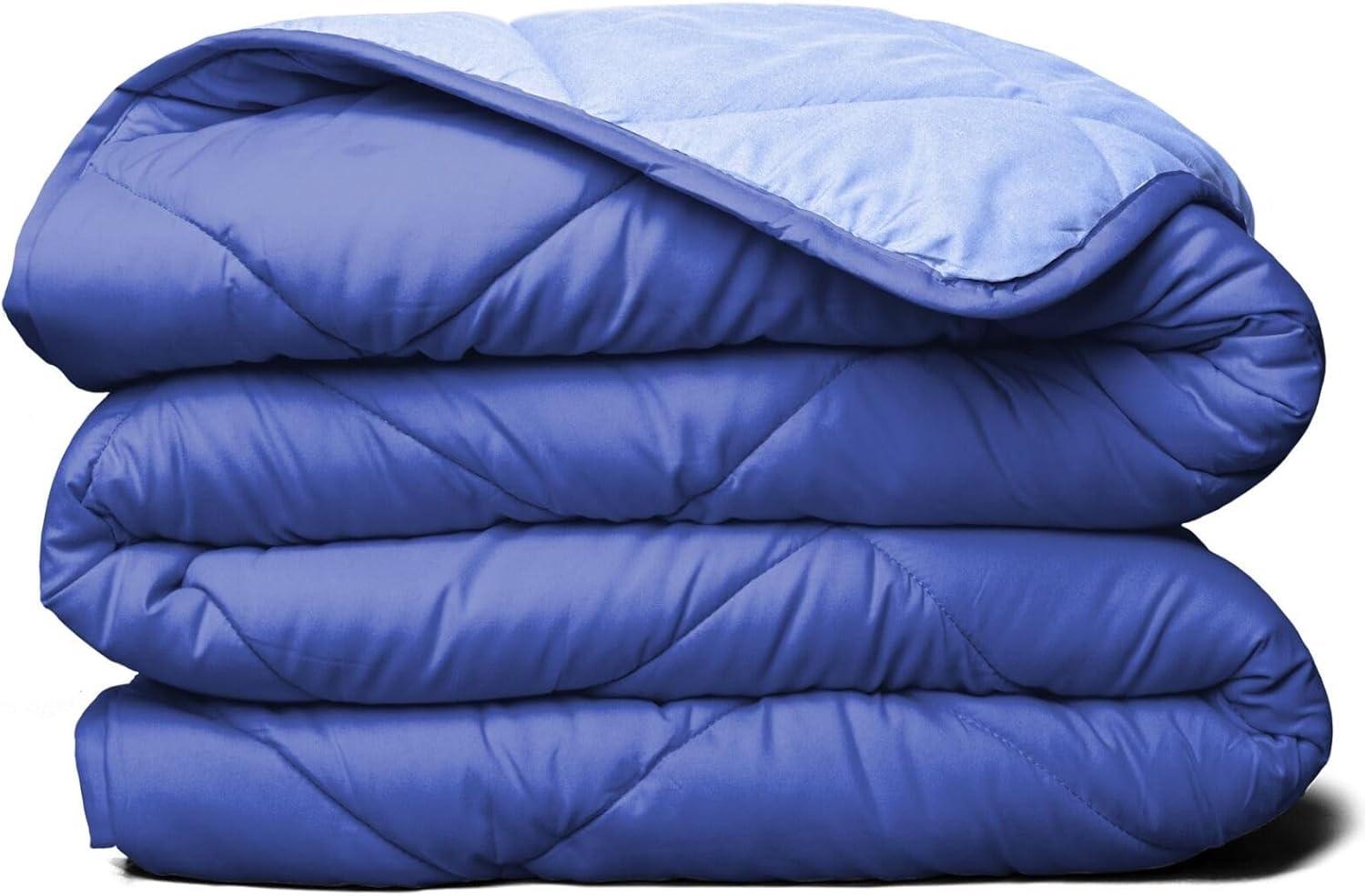 Twin Blue Reversible Microfiber Comforter with Down Alternative