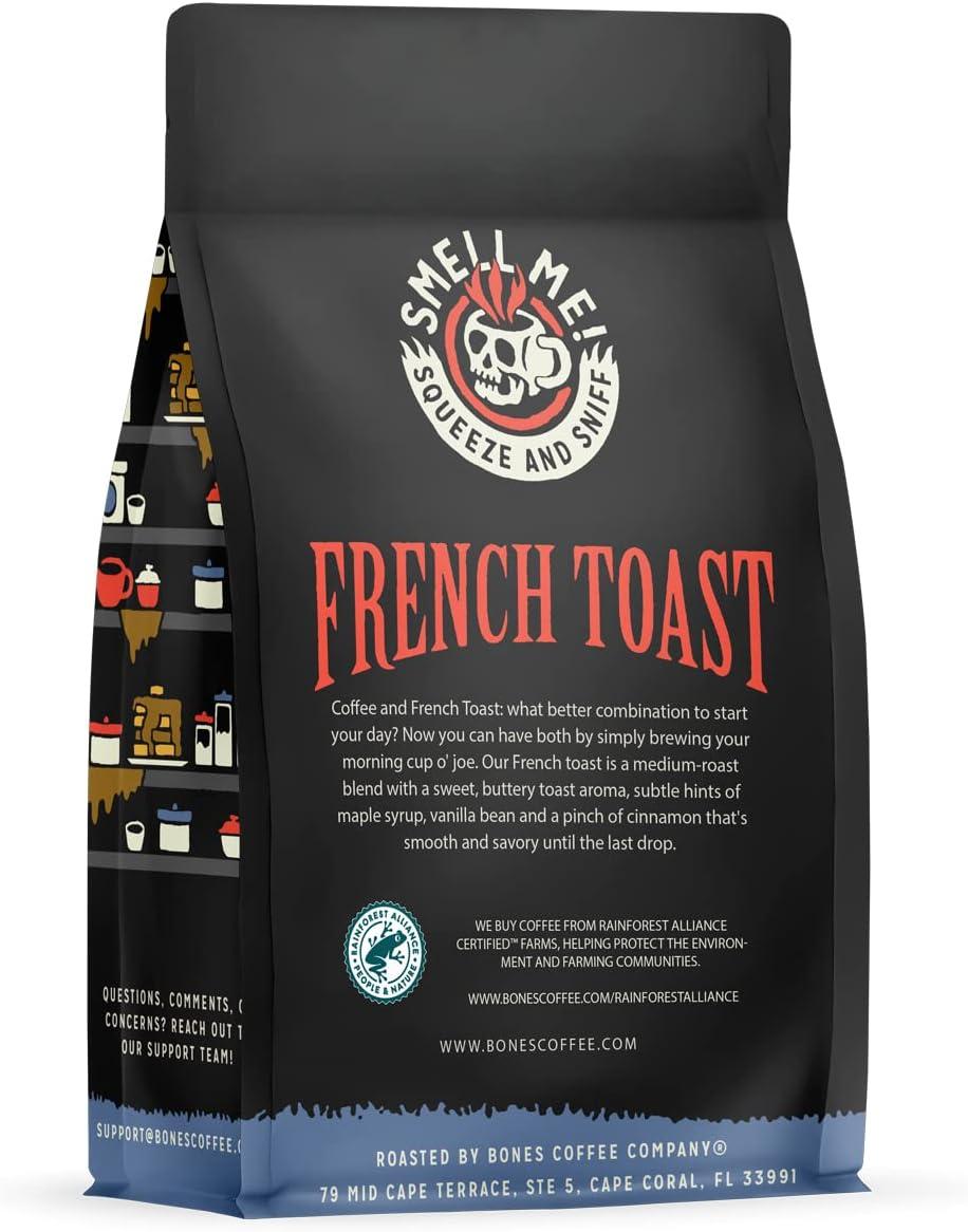 Bones Coffee Company French Toast Ground Coffee Beans Sweet & Buttery Flavor 12 oz Medium Roast (Ground)