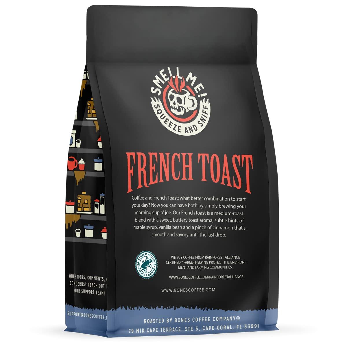 Bones Coffee Company French Toast Ground Coffee Beans Sweet & Buttery Flavor 12 oz Medium Roast (Ground)