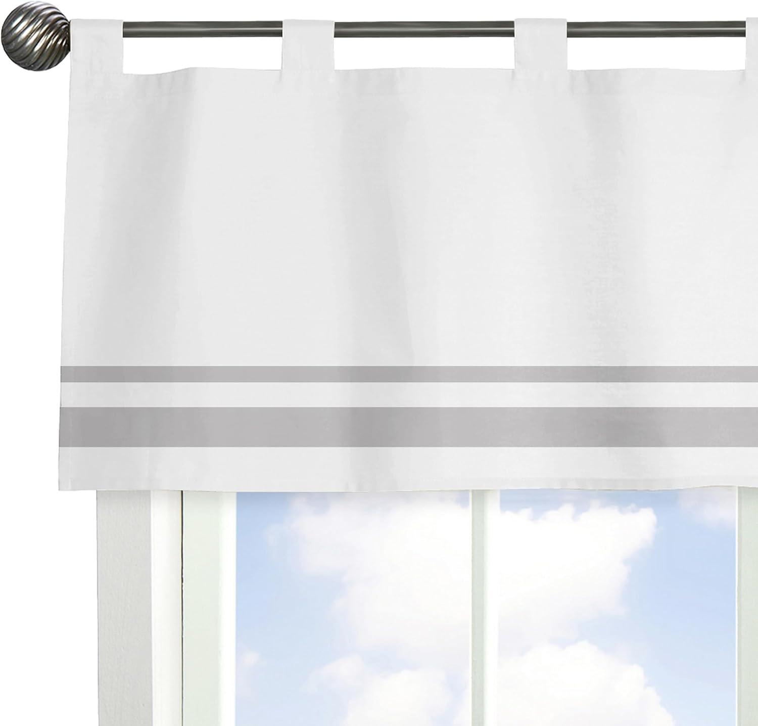 White and Gray Hotel Cotton Tab Top Tailored Curtain Valance