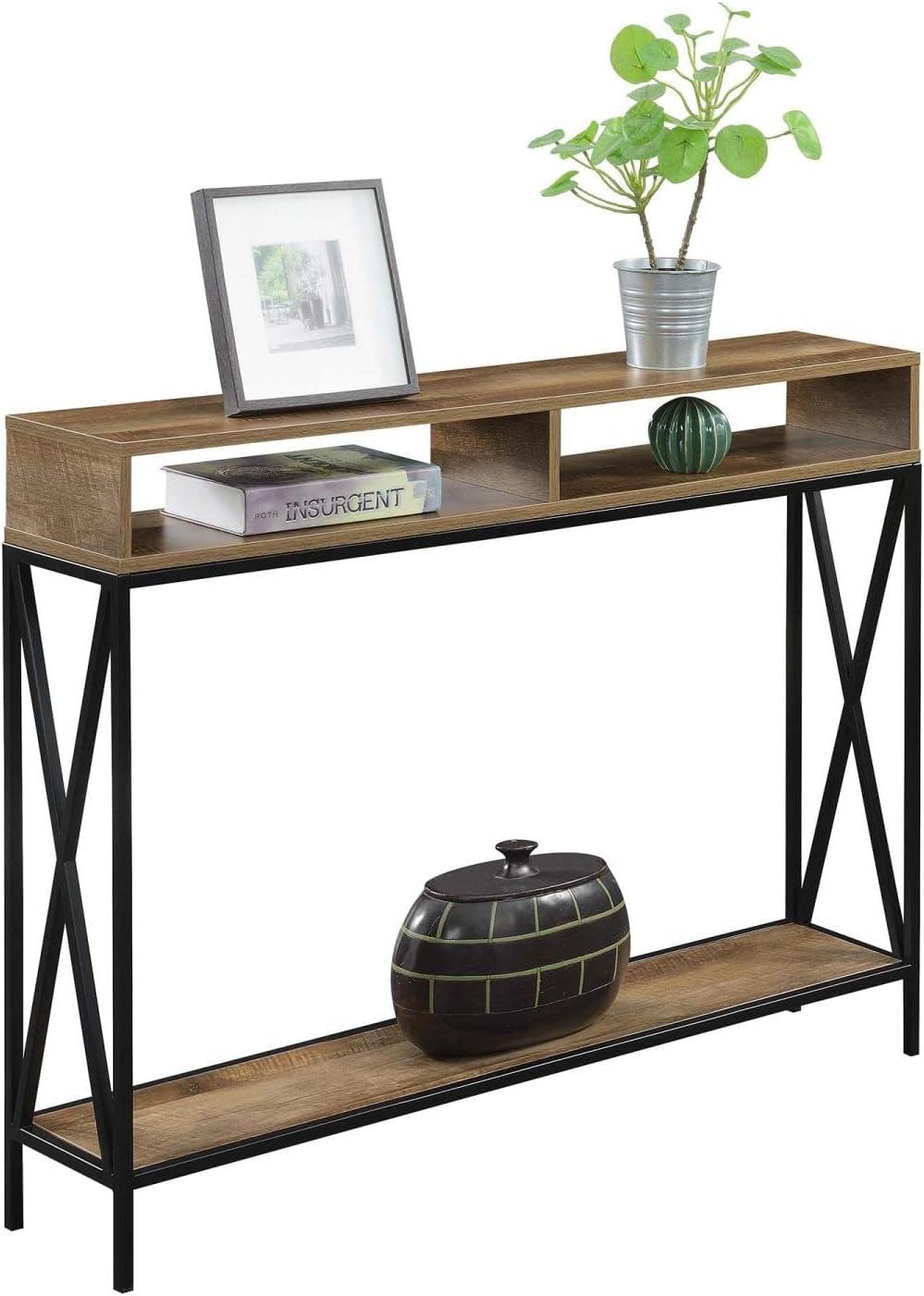 Tucson Deluxe Console Table with Shelf in Nutmeg Wood with Black Metal Frame