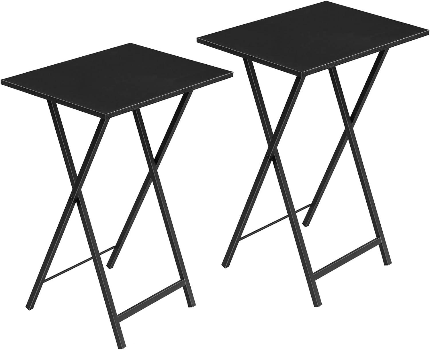 HOOBRO Folding TV Tray Tables, Set of 2 Side Table for Small Space, Industrial Snack Tables for Eating at Couch, Stable Metal Frame, Easy Assembly, Space Saving, Brown BR25BZ01