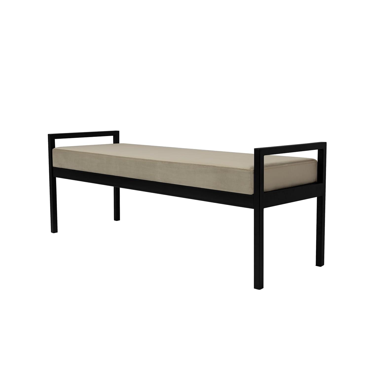 HomePop Moderno Metal y Terciopelo Bench, 49.5"Ancho x 17.25"Profundidad x 19"Alto, Gris/negro